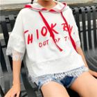 Lace Trim Short-sleeve Hooded T-shirt