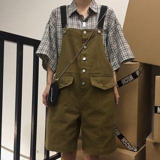 Half-button Straight-cut Jumper Shorts