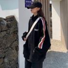 Striped-side Letter Embroidered Zip Jacket