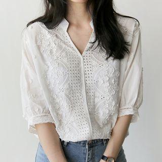 3/4-sleeve Perforated Shirt