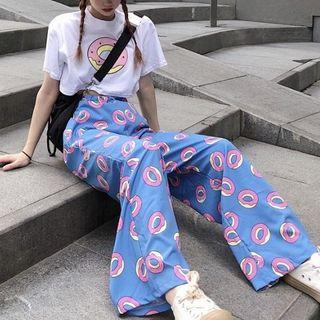 Cropped Printed Tee / Wide Leg Pattern Pants