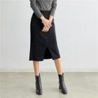 Button-trim Slit-front Knit Midi Skirt
