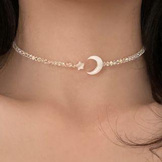 Moon & Star Faux Crystal Alloy Choker White & Gold - One Size