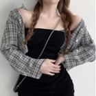 Off-shoulder Sheath One Piece / Plaid Cropped Shirt