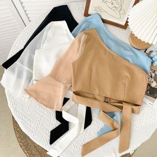 Patchwork One-shoulder Crop Top In 8 Colors