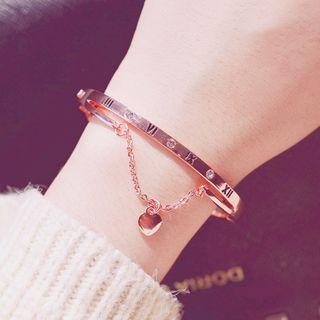 Lettering Rhinestone Heart Pendant Bracelet