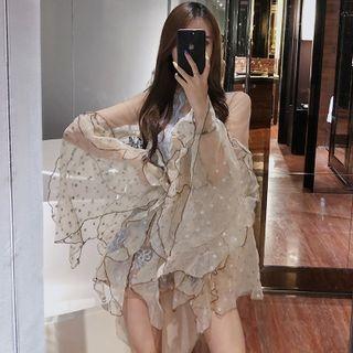 Long-sleeve Ruffle Mesh Romper
