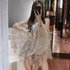 Long-sleeve Ruffle Mesh Romper