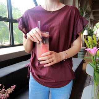 Frill-sleeve Shirred-side Top