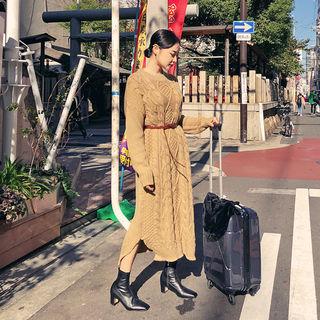 Round-neck Cable-knit Long Dress