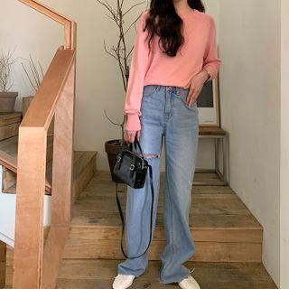 Distressed Semi Wide Jeans
