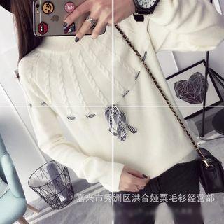 Striped Bow Accent Mock Neck Sweater