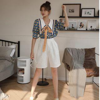 Short-sleeve Cartoon Print Blouse