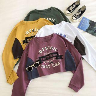 Color-block Lettering Print Crewneck Long-sleeve Sweatshirt