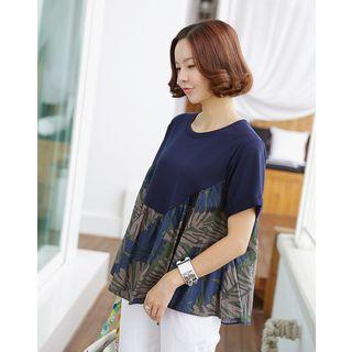 Cuff-sleeve Foliage-panel Empire Top