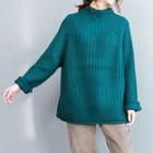 Plain Mock Neck Sweater Green - One Size