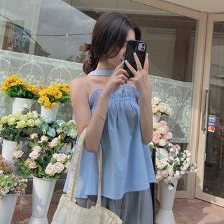 Choker-neck Ruffled Strapless Blouse