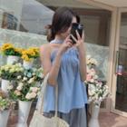 Choker-neck Ruffled Strapless Blouse