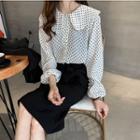 Long-sleeve Dotted Wide-collar Blouse