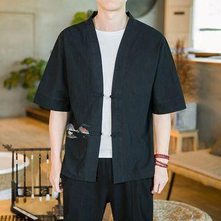 Elbow-sleeve Print Frog-button Jacket