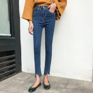 Cropped Slit-front Skinny Jeans