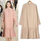 Mandarin-collar Ruffle-hem Dress