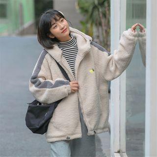 Two-tone Hooded Zip-up Fleece Jacket