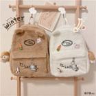 Letter Embroidered Fluffy Backpack / Badge / Bag Charm / Set