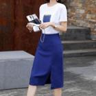 Set: Shrot-sleeve T-shirt + Fitted Skirt