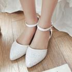 Ankle Strap Glitter Pointy Flats