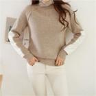 Mock-neck Elbow-patch Rib-knit Sweater