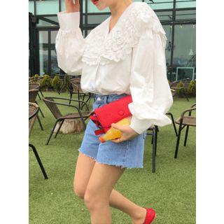 Crochet-lace Bertha-collar Blouse Ivory - One Size