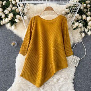 Round-neck Plain Long-sleeve Chiffon Top