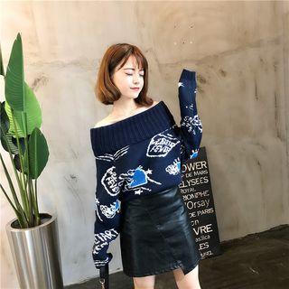 Jacquard Off-shoulder Sweater