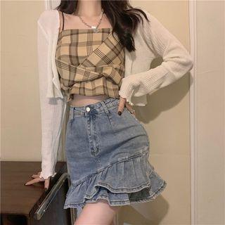 Plaid Camisole Top / Cropped Cardigan / Set