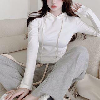 Hooded Plain Cropped T-shirt