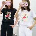 Couple Matching Short-sleeve Flamingo Letter Print T-shirt