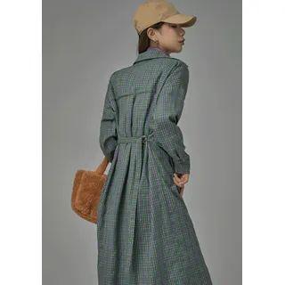 [no One Else] Plaid Long Shirtdress With Belt Purple - One Size