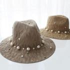 Faux Pearl Linen-blend Fedora Hat