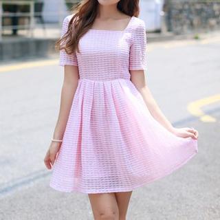 Short-sleeve Striped Pleated Dress