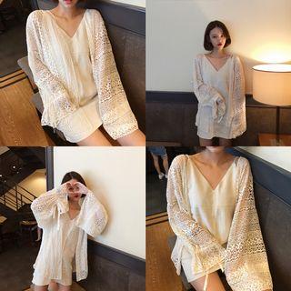 Long-sleeve Open Front Lace Top