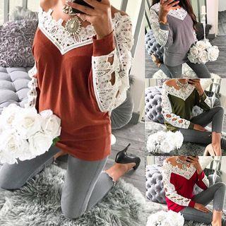 Off-shoulder Crochet Panel Top