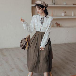 Set: Frill Trim Blouse + A-line Skirt