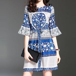 Print Drawstring Waist A-line Dress