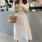 Elbow-sleeve Smocked Midi A-line Dress