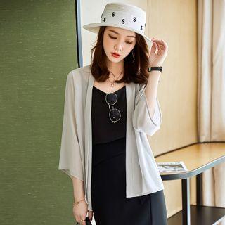 Chiffon Jacket / Spaghetti Strap Floral Print Midi A-line Dress