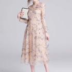 Long-sleeve Sequin Midi Cocktail Dress