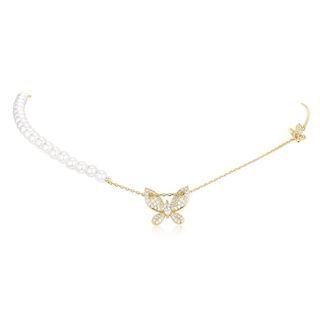 Rhinestone Butterfly Necklace Necklace - Gold - One Size