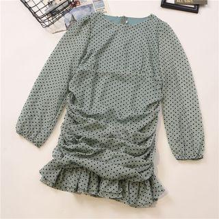 Dotted Long-sleeve Sheath Chiffon Dress