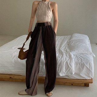 Halter Neck Knit Top / Wide-leg Pants